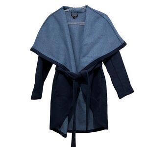 H by Halston Wool Blend Coat Women Size 8 Shawl Collar Midnight Blue Belted Cozy